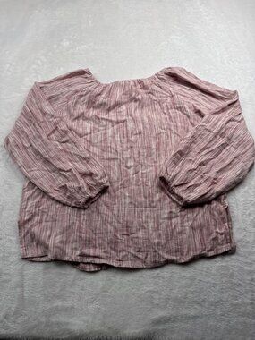 Boston Traders Womens Pink Striped Long Sleeve Peasant Top S Linen Blend